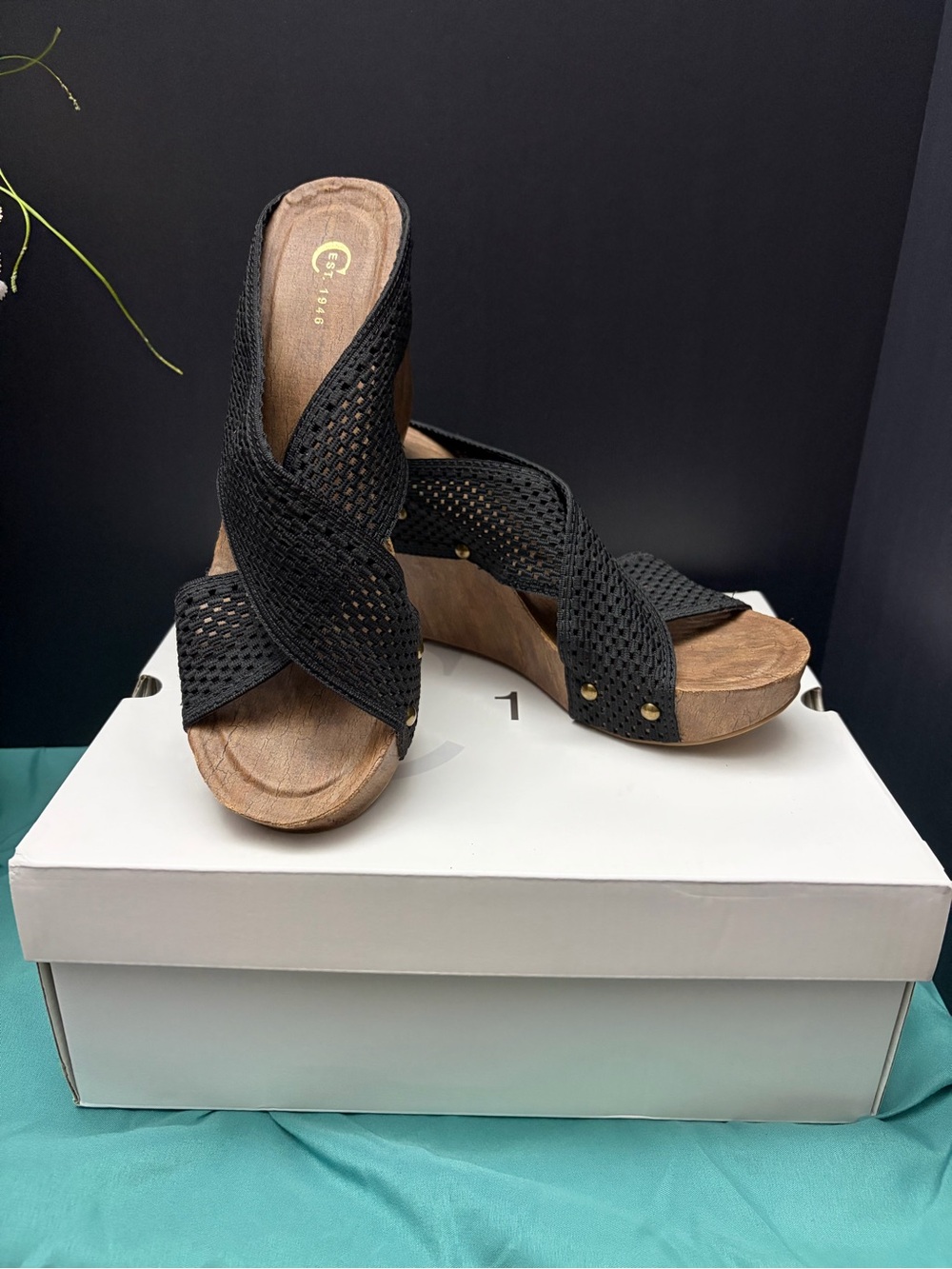 Cato Fashions Black Woven Crisscross Wedge Sandals